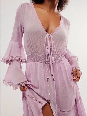 Free People Mauve Tiered Maxi Dress with Lace Trim